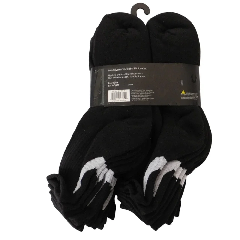 True religion 12 pack half cushion mid crew socks black for‎ shoe sizes 8 - 12.5